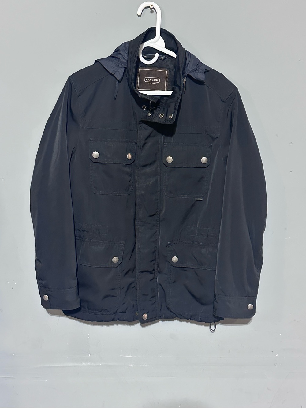 Coach Men’s Black Field Military Coat Size Small - Hooded Bomber Jacket